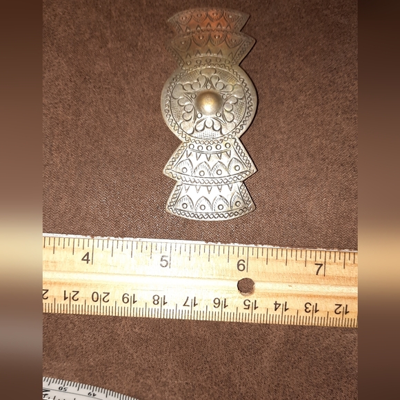 Vintage etched Silvertone Metal Hair Barrett made in Thailand new - Picture 4 of 10